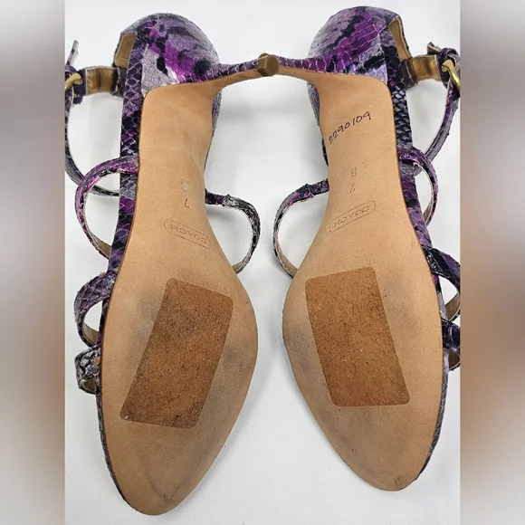 Coach Hayden Leather Violet Pink Blk Python Print Open Toe T-Strap Heels Size 7B - Picture 15 of 16